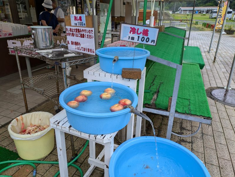 盥の水の中に浮かんでいる桃